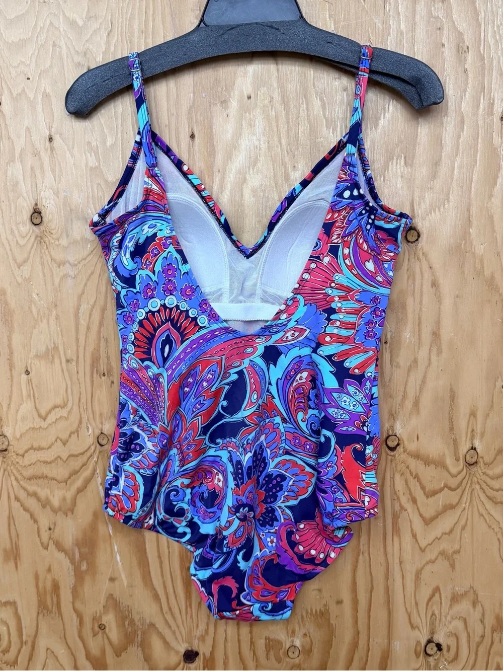 Swim Solutions Paisley Tummy Control V-Neck One-Piece Swimsuit Size 12 - Picture 2 of 7